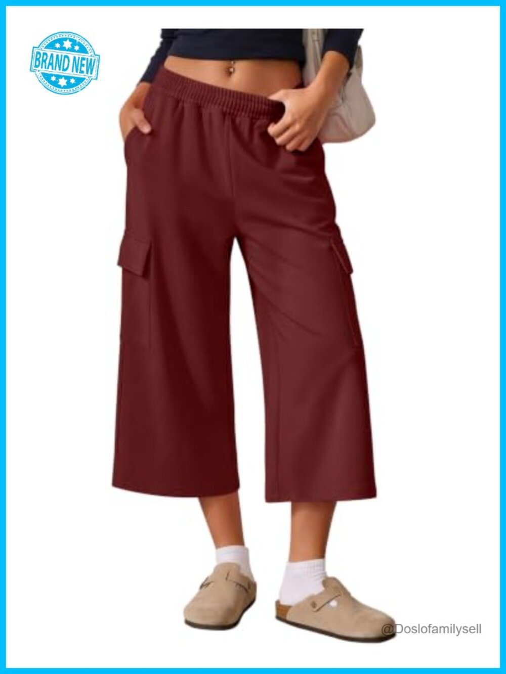 Wide Leg Cargo Capri Sweatpants High Waist Pull On Knit Lounge Pants